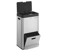 SONGMICS Papelera de Cocina, Cubo de Basura, Volumen de 2 x 17 L y 26 L, 3 Compartimentos para Basura General, Restos de Comida y Reciclaje, Filtro de Carbón, Pedal Ancho, Plata LTB550E60