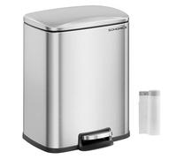 SONGMICS Papelera de Cocina, Pedal de 20 L, Tapa de Cierre Suave, Permanece Abierta, Cubo Interior, Incluye 15 Bolsas de Basura, Plata Metálico LTB543E01, Acero Inoxidable