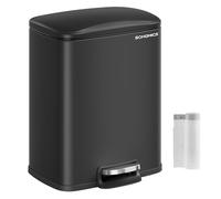 SONGMICS Papelera de Cocina, Pedal de 20 L, Tapa de Cierre Suave, Permanece Abierta, Cubo Interior, Incluye 15 Bolsas de Basura, Negro Tinta LTB543B01, Aleación de Acero