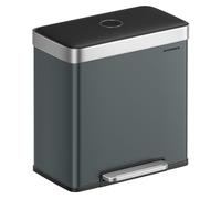 SONGMICS Papelera de Cocina, Cubo Doble, 2 x 30 L, Acero Inoxidable | Reciclaje y Basura, Cubos Interiores, Tapa de Cierre Suave, Pedal Ancho y Robusto, Gris y Negro, Colección Island LTB202G01