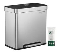 SONGMICS Papelera de Cocina, Cubo Doble, 2 x 30 L, Acero Inoxidable | Reciclaje y Basura, Cubos Interiores, Tapa de Cierre Suave, Pedal Ancho, Plata y Negro Tinta, Island LTB202E01