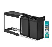 SONGMICS Papelera de Cocina para Reciclaje y Residuos, Cubo de Basura para Armario, 2 x 15 L Compartimentos Dobles, Extraíble, Estructura de Acero, Tapa ABS, Negro Tinta LTB950B01