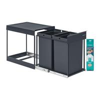 SONGMICS Papelera de Cocina para Reciclaje y Residuos, Cubo de Basura para Armario, 2 x 20 L Compartimentos Dobles, Extraíble, Marco de Acero, Tapa ABS, Gris LTB951GZ01