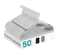SONGMICS Paquete de 50 Perchas de plástico de Alta Resistencia, Perchas con | Perchas resistentes, muescas anchas para hombros, barra para pantalones, gancho giratorio de 360°, gris paloma