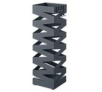 SONGMICS Paragüero Cuadrado, con 4 Ganchos, 15,5 x 15,5 x 49 cm | Soporte de Paraguas, Bandeja de Goteo Extraíble, Gris Antracita, Colección PATSY LUC016G01