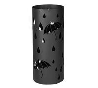 SONGMICS Paragüero de Metal, Cilindrico, Soporte de Paragüas, con Gancho, Bandeja de Goteo, Ø19,5 x 49 cm, Negro