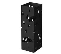 SONGMICS Paragüero de Metal, con Bandeja de Goteo y 4 Ganchos | Soporte de Paraguas, 15,5 x 15,5 x 49 cm, Negro Mate, Colección PATSY LUC49B
