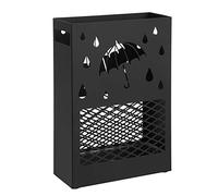 SONGMICS Paragüero Rectángulo, Soporte de Paraguas | Cubo para Paraguas, Ganchos, Platos de Acumular Agua, Diseño de Hueco, Negro Mate, Colección PATSY LUC004B01