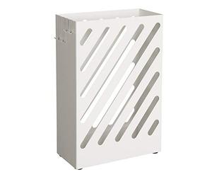 SONGMICS Paragüero Rectángulo, Soporte de Paraguas | Cubo para Paraguas, Ganchos, Platos de Acumular Agua, Diseño de Hueco, Blanco mate, Colección PATSY LUC03WT