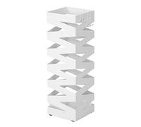 SONGMICS Paragüero, Soporte Cuadrado de Paraguas, con 4 Ganchos y una Bandeja de Goteo Extraíble, 15,5 x 15,5 x 49 cm, Blanco LUC16W