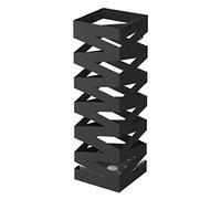 SONGMICS Paragüero, Soporte Cuadrado de Paraguas, con 4 Ganchos y una Bandeja de Goteo Extraíble, 15,5 x 15,5 x 49 cm, Negro LUC16B
