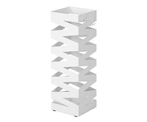 SONGMICS Paragüero, Soporte Cuadrado de Paraguas, con 4 Ganchos y una Bandeja de Goteo Extraíble, 15,5 x 15,5 x 49 cm, Blanco LUC16W
