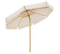 SONGMICS Parasol de jardín de 2,7 m, Sombrilla octogonal, Mástil y varillas de madera, Inclinable, Base no Incluida, para el balcón, Terraza, Beige GPU270M01