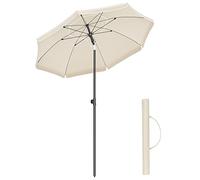 SONGMICS Parasol de Playa, Ø 1,6 m, UPF 50+, Inclinable, Portátil | Resistente al Viento, Varillas de Fibra de Vidrio, Bolsa de Transporte, Beige, Colección SHELD GPU60WT