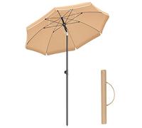 SONGMICS Parasol de Playa, Ø 1,6 m, UPF 50+, Inclinable, Portátil | Resistente al Viento, Varillas de Fibra de Vidrio, Bolsa de Transporte, Marrón, Colección SHELD GPU60BR