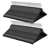 SONGMICS - Percha de Madera, Lote de 100 con Muescas Antideslizantes, Barra Antideslizante para Pantalones, Gancho Giratorio de 360°, para Trajes, Camisas, Abrigos, Negro y Plateado CRW02B-100