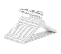 SONGMICS Percha de Madera Maciza, Juego de 10, con Ranuras para Hombros, Barra Antideslizante para Pantalones, Gancho Giratorio de 360°, para Trajes, Camisas, Abrigos, Blanco/Natural/Negro/Nogal Plata