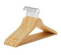 SONGMICS Percha de Madera Maciza, Juego de 10, con Ranuras para Hombros | Barra Antideslizante para Pantalones, Gancho Giratorio de 360°, Amarillo y Beige, Colección CASON CRW001-10