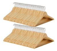 SONGMICS Percha de Madera Maciza, Juego de 100, Gancho Giratorio de 360° | Con Ranuras para Hombros, Barra Antideslizante para Pantalones, para Trajes, Camisas, Abrigos, Natural