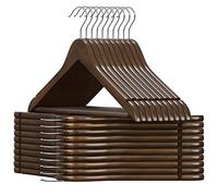 SONGMICS Percha de Madera Maciza, Juego de 20, con Ranuras para Hombros, Barra Antideslizante para Pantalones, Gancho Giratorio de 360°, para Trajes, Camisas, Abrigos, Nogal Oscuro y Plata CRW02V20