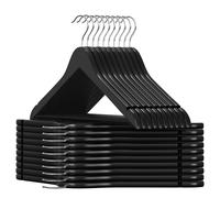 SONGMICS Percha de Madera Maciza, Juego de 20, con Ranuras para Hombros, Barra Antideslizante para Pantalones, Gancho Giratorio de 360°, para Trajes, Camisas, Abrigos, Negro y Plata/Natural/Blanco y B
