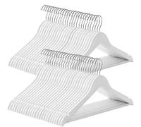 SONGMICS Percha de Madera Maciza, Juego de 50, con Ranuras para Hombros, Barra Antideslizante para Pantalones, Gancho Giratorio de 360°, para Trajes, Camisas, Abrigos, Blanco y Plata CRW03W-50