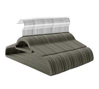 SONGMICS Percha de Terciopelo, Juego de 100, Antideslizantes, con Barra Corbata y Gancho Negro, 0,6 cm Espesor, Ahorra Espacio, 43,5 cm Largo, Abrigo Pantalón, Gris y Plata CRF100V