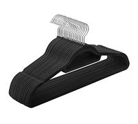 SONGMICS Percha de Terciopelo, Juego de 20, Antideslizantes, 42,7 cm Largo | Con Barra Corbata y Gancho Plata, 0,6 cm Espesor, Ahorra Espacio, Negro Tinta, Colección BREANNA CRF20B
