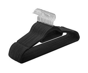 SONGMICS Percha de Terciopelo, Juego de 20, Antideslizantes, con Barra Corbata y Gancho Giratorio 360°, 0,6 cm Espesor, Ahorra Espacio, 43,5 cm Largo, para Abrigo Pantalón, Negro Tinta CRF20B