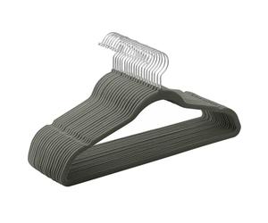 SONGMICS Percha de Terciopelo, Juego de 20, Antideslizantes, con Barra Corbata y Gancho Negro, 0,6 cm Espesor, Ahorra Espacio, 41,5 cm Largo, Abrigo Pantalón, Gris y Plata CRF026G20