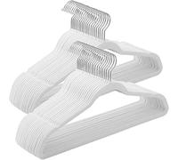 SONGMICS Percha de Terciopelo, Juego de 50, Antideslizantes, con Barra Corbata y Gancho Negro, 0,6 cm Espesor, Ahorra Espacio, 41,5 cm Largo, Abrigo Pantalón, Blanco Nube y Plata CRF026W04