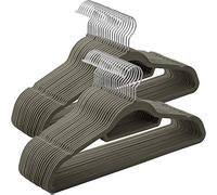 SONGMICS Percha de Terciopelo, Juego de 50, Antideslizantes, con Barra Corbata y Gancho Negro, 0,6 cm Espesor, Ahorra Espacio, 43,5 cm Largo, Abrigo Pantalón, Gris y Plata CRF50V