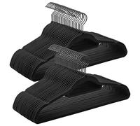SONGMICS Percha de Terciopelo, Juego de 50, Antideslizantes, con Barra Corbata y Gancho Negro, 0,6 cm Espesor, Ahorra Espacio, 43,5 cm Largo, Abrigo Pantalón, Negro Tinta CRF021B02