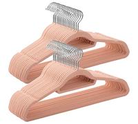 SONGMICS Percha de Terciopelo, Juego de 50, Antideslizantes, con Barra Corbata y Gancho Negro, 0,6 cm Espesor, Ahorra Espacio, 43,5 cm Largo, Abrigo Pantalón, Rosa Claro y Plata CRF50PK