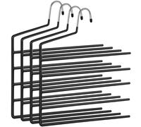 SONGMICS Percha para Pantalones múltiple, Paquete de 4, Percha Abierta, Ahorra Espacio, Organizador Antideslizante, Resistente con 5 Barras para Vaqueros, Toallas y Bufandas, Negro