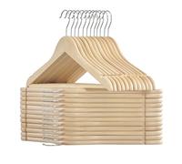 SONGMICS Perchas de Madera, 24 Unidades, Perchas para Abrigos, con Ranuras para los Hombros, Barra para Pantalones, Gancho Giratorio 360°, para Chaquetas Camisas Abrigos, Beige Natural CRW010N24