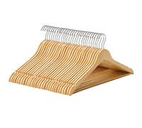SONGMICS Perchas de Madera, 30 Unidades, con Ranuras en los Hombros, Barra para Pantalones Antideslizante y Gancho Giratorio 360°, para Camisas, Abrigos, Natural CRW031NL