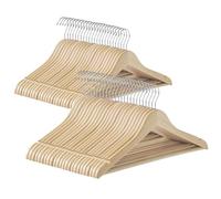 SONGMICS Perchas de Madera, 48 Unidades, Perchas para Abrigos, con Ranuras para los Hombros, Barra para Pantalones, Gancho Giratorio 360°, para Chaquetas Camisas Abrigos, Beige Natural CRW010N48