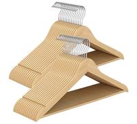 SONGMICS Perchas de Madera, Paquete de 30, percheros, Barra para Pantalones, Ganchos giratorios de 360°, Madera de Abedul Maciza, Ahorro de Espacio, para Chaquetas, Camisas, Abrigos, Color Beige