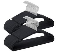 SONGMICS Perchas de Terciopelo, Juego de 50, Antideslizantes, 43 x 21 cm | Perchas para Ropa con Muescas, Barra para Pantalones, Gancho 360°, para Armario, Negro Tinta, Colección BREANNA CRF039B03
