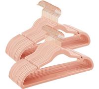 SONGMICS Perchas de Terciopelo, Juego de 50 Piezas, Antideslizantes, Ranuras para Hombros, Barra para Pantalones, Gancho Giratorio 360°, 0,6 cm de Grosor, 43 cm Largo, Rosa Claro CRF029PK05