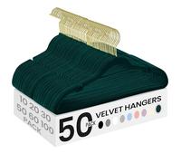 SONGMICS Perchas de Terciopelo, Paquete de 50 Perchas Antideslizantes, con Muescas en los Hombros, Barra para Pantalones, Gancho Giratorio de 360°, Ahorro de Espacio, para Armario, Color Verde Bosque