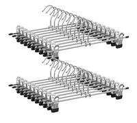 SONGMICS Perchas Metálicas para Pantalones, Juego de 20, Perchas con Pinzas, 31 cm de Largo, Perchas Antideslizantes para Ropa, Faldas, Calcetines, Gromado, Plata Metálico y Negro Tinta CRI003-20