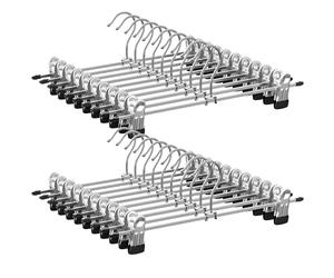 SONGMICS Perchas Metálicas para Pantalones, Juego de 20, Perchas con Pinzas, 31 cm de Largo, Perchas Antideslizantes para Ropa, Faldas, Calcetines, Gromado, Plata Metálico y Negro Tinta CRI003-20