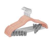 SONGMICS Perchas para Pantalones, 10 Perchas de Terciopelo, 42,5 cm de Largo, con Clips Ajustables, Antideslizantes, Ahorra Espacio, para Pantalones, Abrigos, Vestidos, Rosa Claro CRF012R10