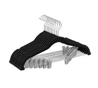 Songmics Perchas para pantalones CRF012B10, 10 uds terciopelo 42,5 cm, clips ajustables, negro