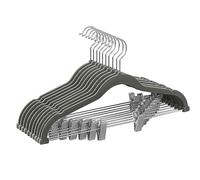 SONGMICS Perchas para Pantalones, 10 Perchas de Terciopelo, 42,5 cm de Largo, con Clips Ajustables, Antideslizantes, Ahorra Espacio, para Pantalones, Abrigos, Vestidos, Gris CRF012G10