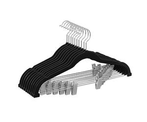SONGMICS Perchas para Pantalones, 10 Perchas de Terciopelo, 42,5 cm de Largo, con Clips Ajustables, Antideslizantes, Ahorra Espacio, para Pantalones, Abrigos, Vestidos, Negro CRF012B10