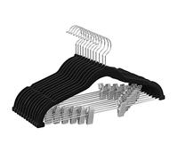 SONGMICS Perchas para Pantalones, 12 Perchas de Terciopelo, 42,5 cm de Largo, con Clips Ajustables, Antideslizantes, Ahorra Espacio, para Pantalones, Abrigos, Vestidos, Negro CRF12B