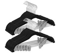 Songmics Perchas para pantalones CRF012B10, 10 uds terciopelo 42,5 cm, clips ajustables, negro